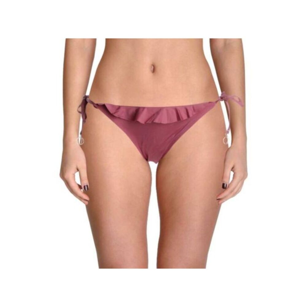 SO LUNA Women's Pink Ruffled Tie Sides Swimwear Bottom S